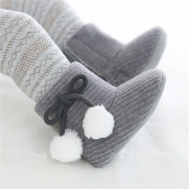 Baby Winter Boots Warm Soft Sole Booties Girls Boys Knitted Plush Toddler Shoes Snow Boots Black Gray Pink