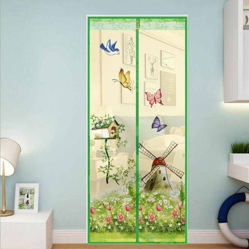 Hands-free Magnetic mosquito net door net Anti fly insect mosquito door screen Anti-Mosquito Magnetic curtain mesh for door: Green windmill / 90X210cm