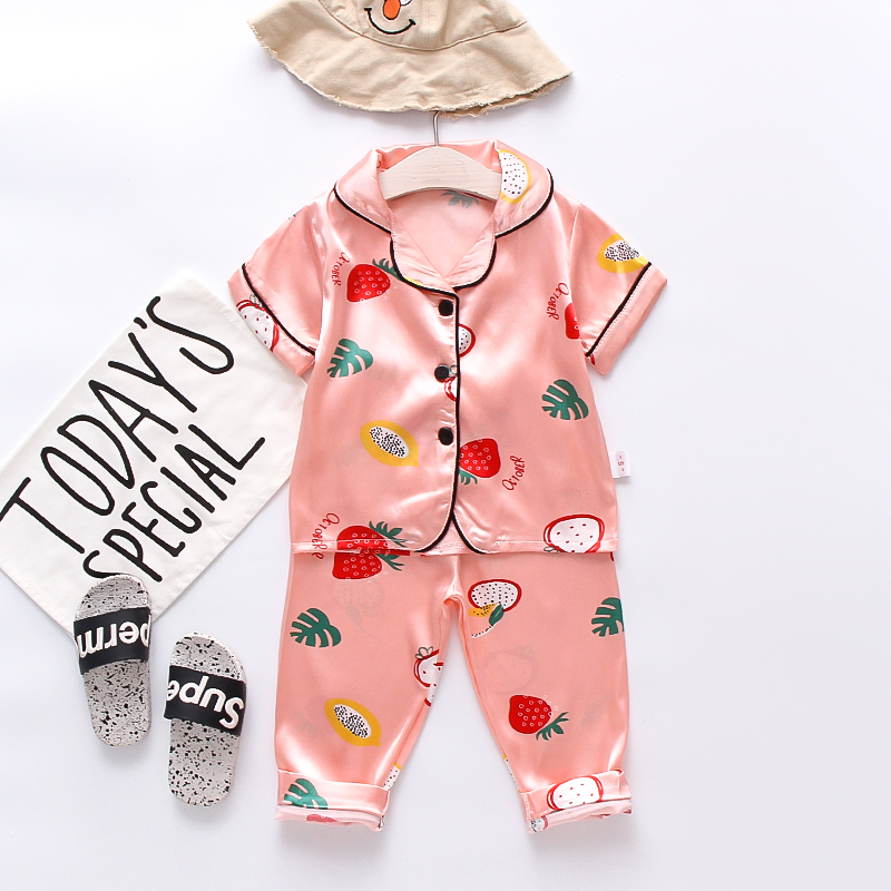 IENENS Summer Girls Kids Pajamas Set Short Sleeves Sleepwear For Toddler 1 to 3 Years Girls Silk Satin Pajamas Clothes: 2-3T