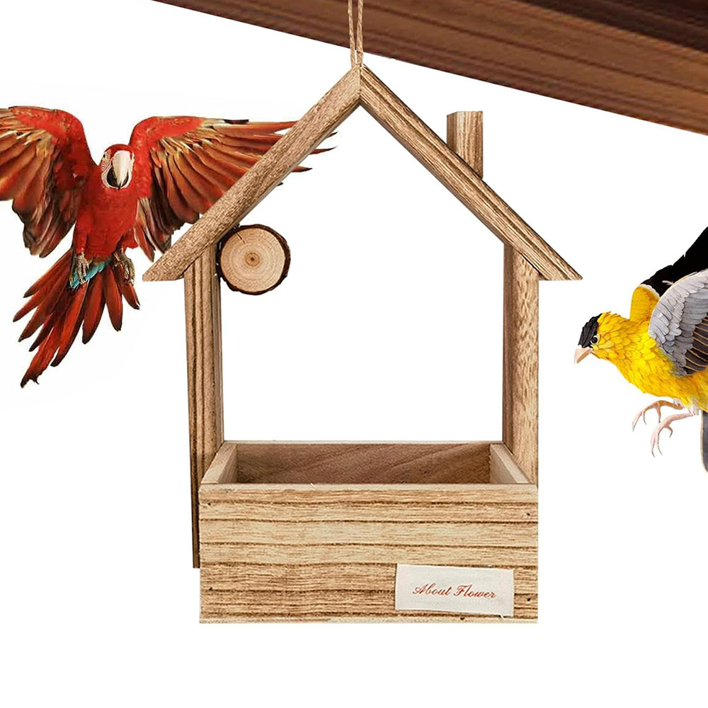 Vogelfutterhaus – Tragbarer Vogelhäuschenfutterspender aus Holz | Futterspender für WildvöGel mit großer Kapazität, hängender Vogelfutterspender für sterben Vogelbeobachtung