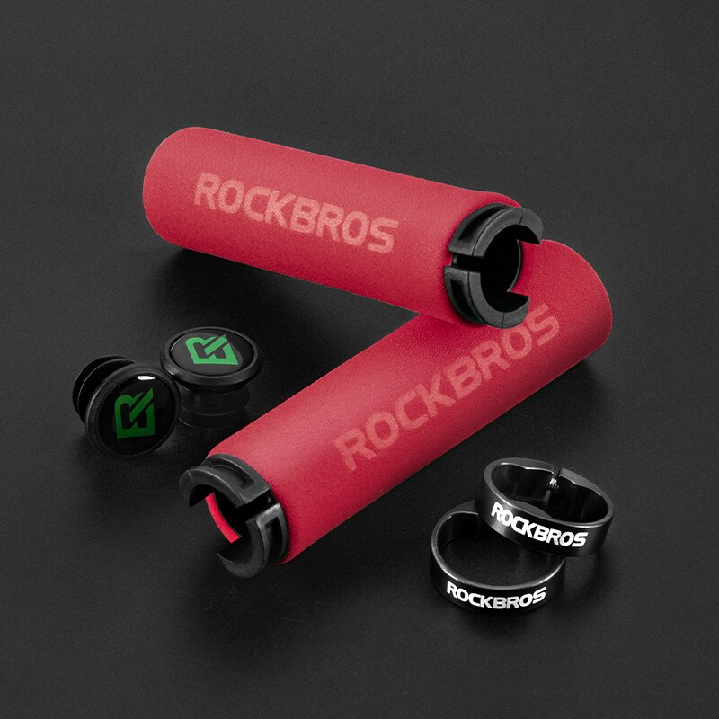 ROCKBROS-empuñaduras de silicona para manillar de bicicleta, empuñaduras suaves antideslizantes y absorbentes de golpes, ultraligeras: BT1001RDBK