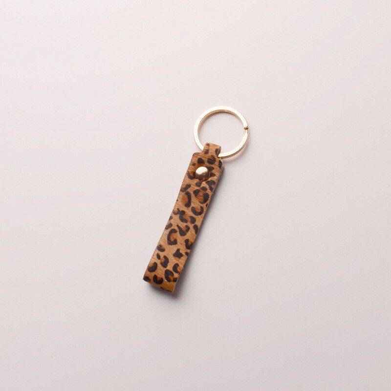 Style Leopard Keychain for Women Men Simple PU Leather Bag Key Accessory Ring Black Pink Brown Key Chain