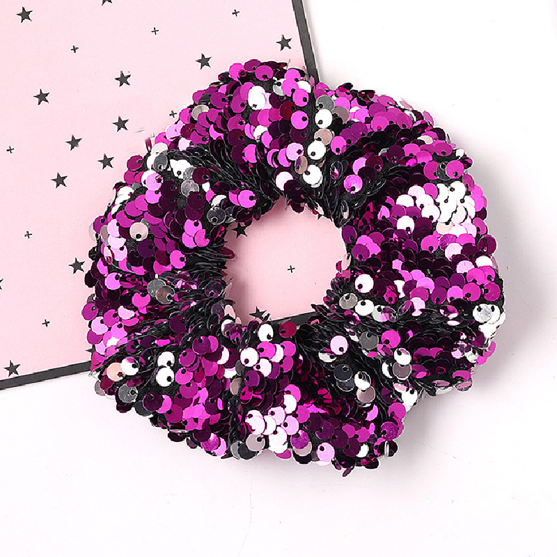 Paljett hår scrunchie glitter hårslipsar färgglada elastiska hårband vändbara paljetter scrunchies för flickor kvinnor håraccessoarer: Lila