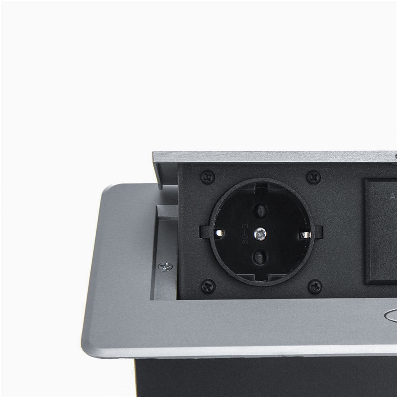 Pop Up Ground Socket Zinc Alloy Plate 16A Slow POP UP 2 Power EU Socket Hotel Table Desktop Outlet Black Module Steel Box