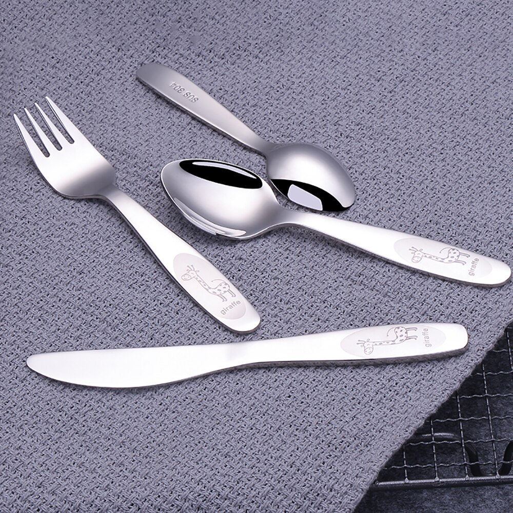 Couverts pour enfants, vaisselle en acier inoxydable, dessin animé girafe, couteau fourchette cuillère enfants, ensembles de vaisselle pour la cuisine de la maison 4 pièces