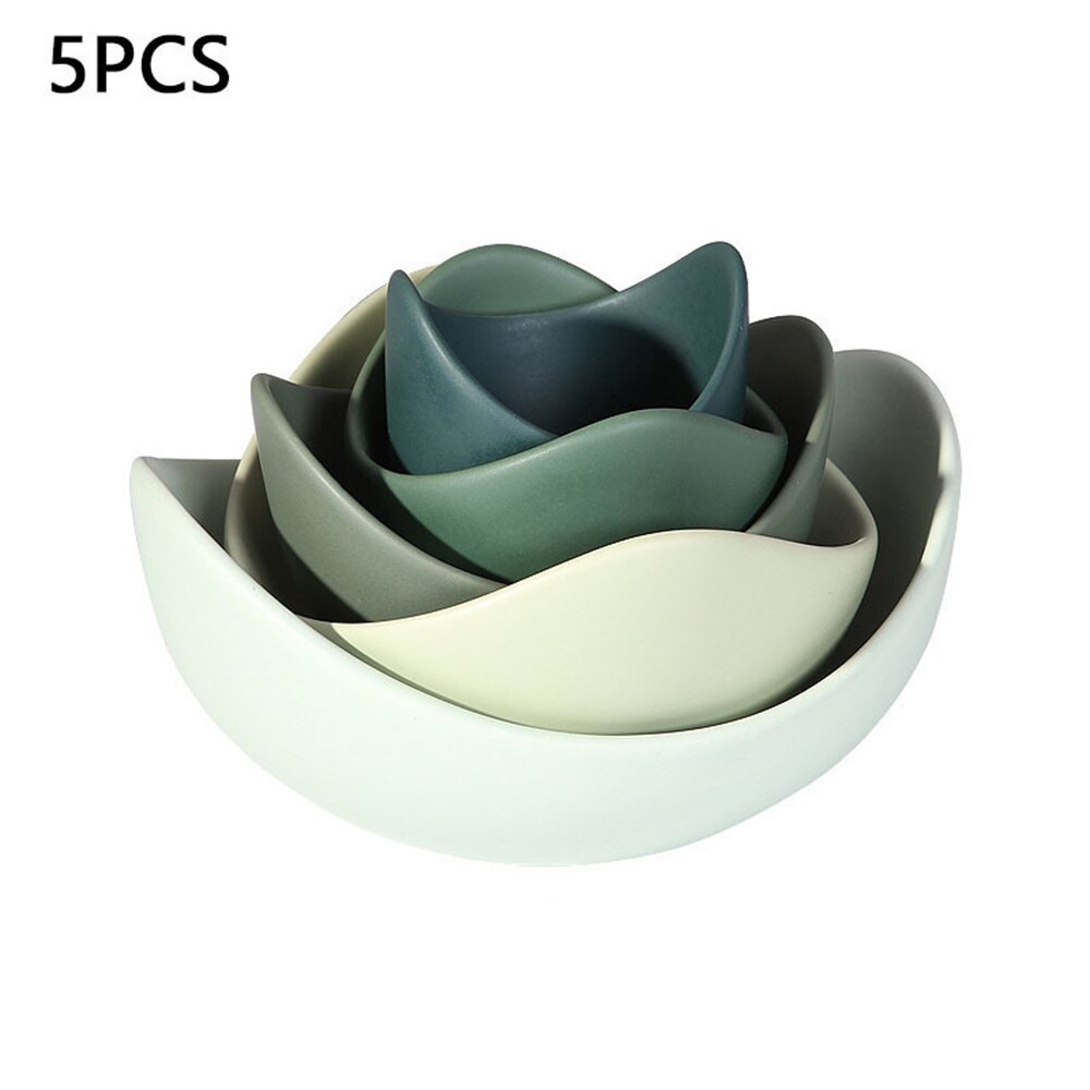 Frugt plade lotus keramiske skål fade og plader sæt hjem dekoration opbevaring fad frugt sæt keramiske fade sæt: Grøn 5 stk