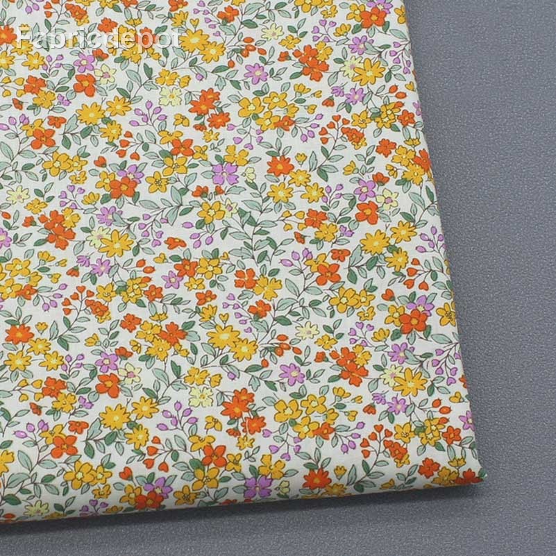 Sommarfrihet färskt litet blommigt tyg ren bomull tunn sektion textil för sömnad av kläder per meter: Svart
