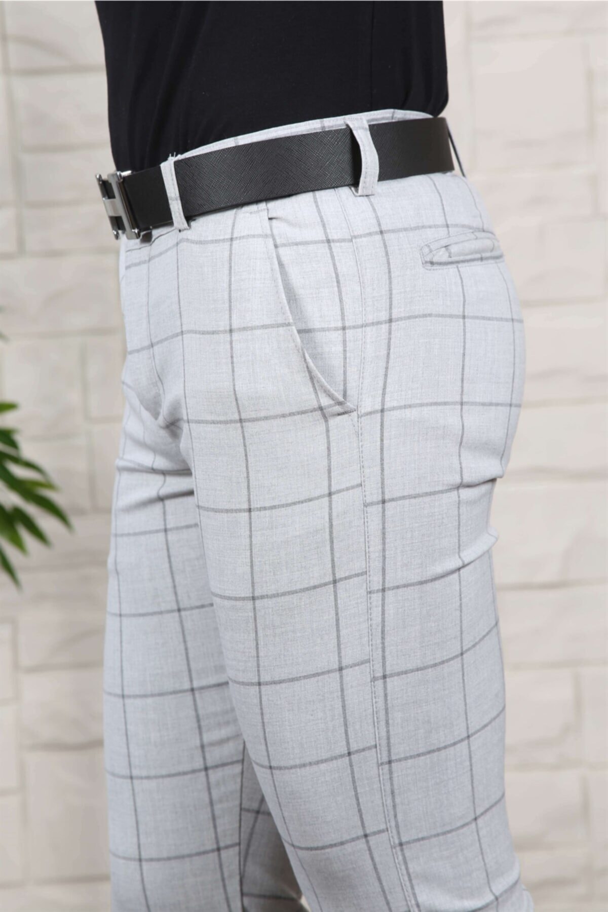 Slimfit-pantalones de tela escocesa para hombre, de Lycra fina, Color gris, a la , para primavera y verano, para uso diario,