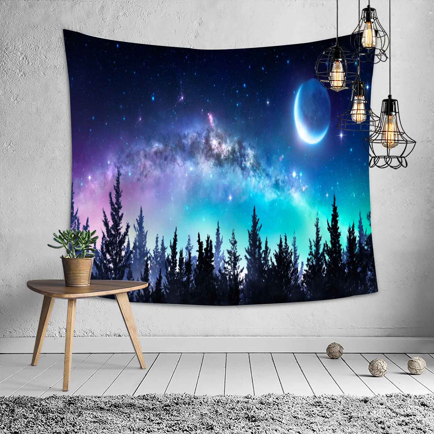 Tapestry Wall Hanging Mysterious Forest Flower Jungle Animal Moon Ocean Landscape Tapestry for Home Room Decor: C