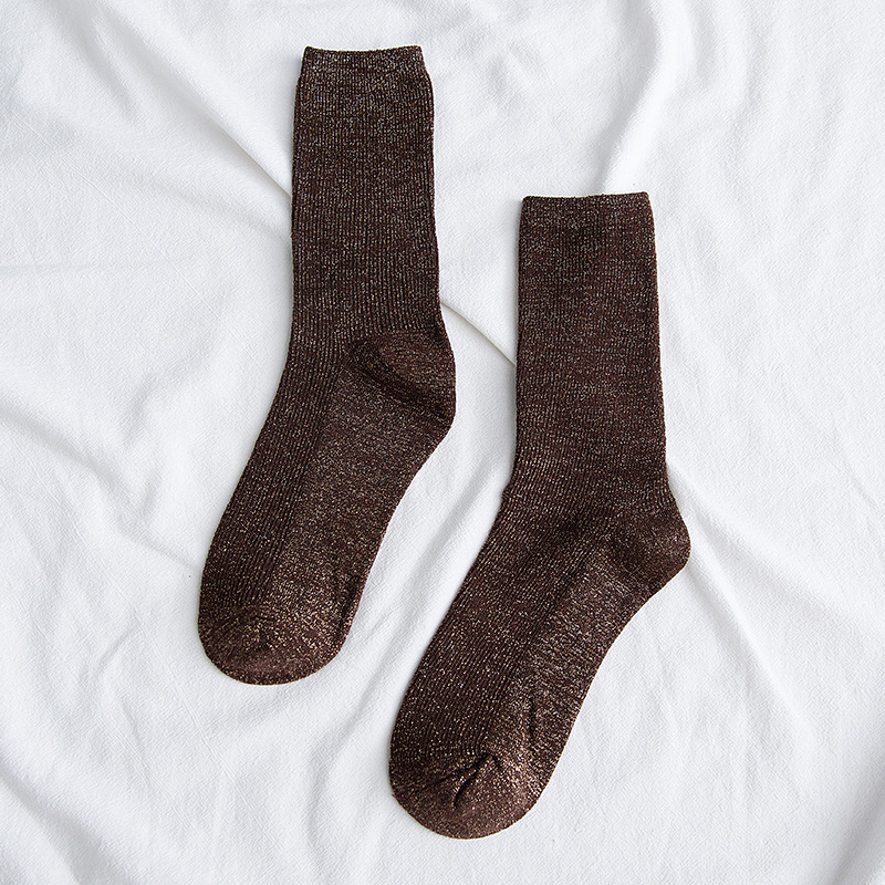 Helle funkelnde Damensocken, modische glitzernde glänzende Socken, süße süße goldene silberne Socken, Frühling und Herbst, atmungsaktive Socken: Braun