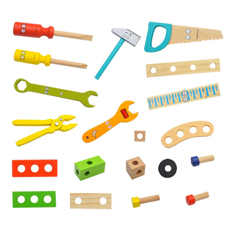 Juguete de madera para bebé, caja de herramientas con mango para niños, juegos educativos de aprendizaje, Montaje de tornillos, juguetes de jardín para niños