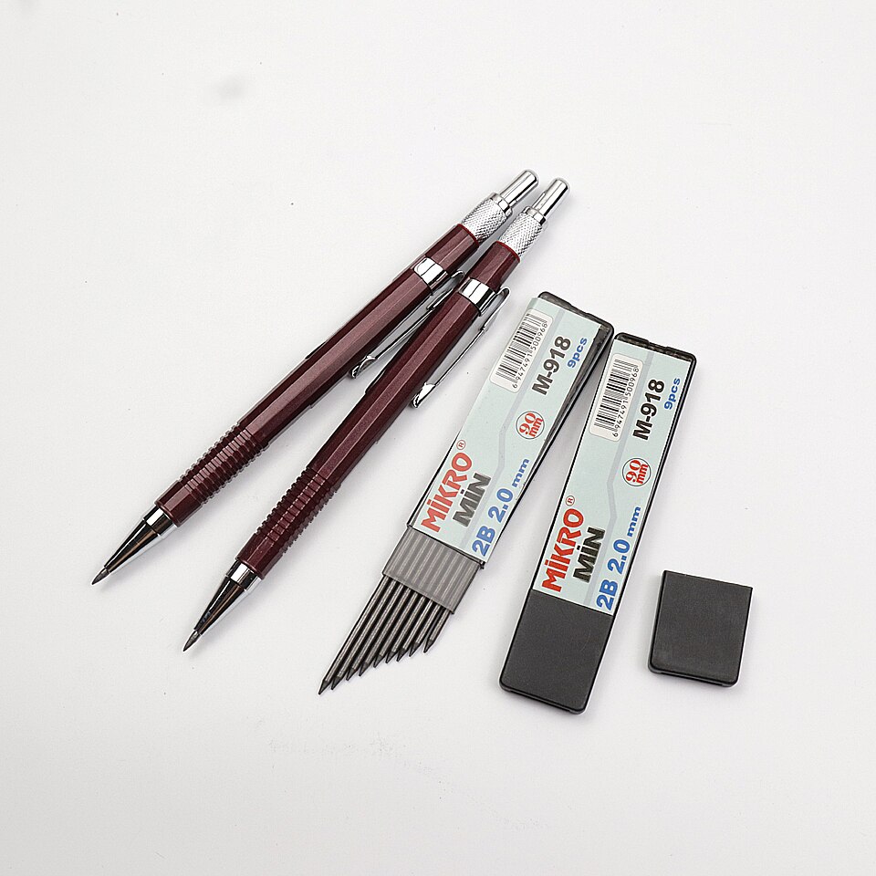 Mechanical Pencils 2.0mm 2B Red Plastic Drafting Automatic Pencil For Kid School Office Stationery Supplies Send 2 pencil lead
