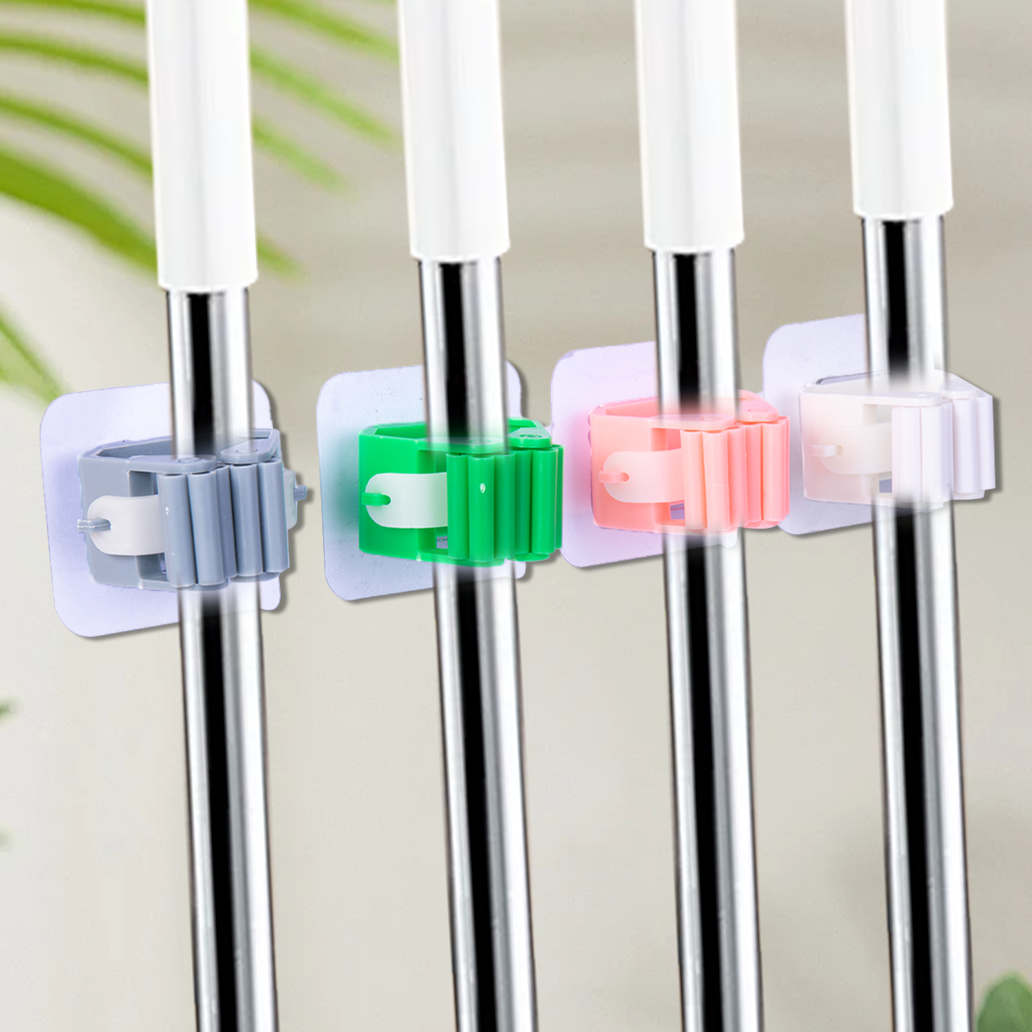 Moppeholder selvklebende kostestativ veggmontert moppestøtte feiebørstekrok oppbevaringsorganisator dårlig kjøkkenutstyr