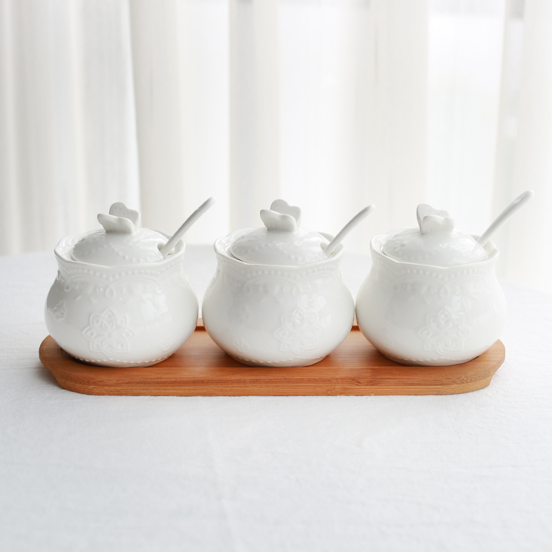 White French Court Style Salt Pepper Oil Dispenser For Kitchen Spice Organizer Storag Box Seasoning Box Kitchen Accessories: B 3 Jars with tray