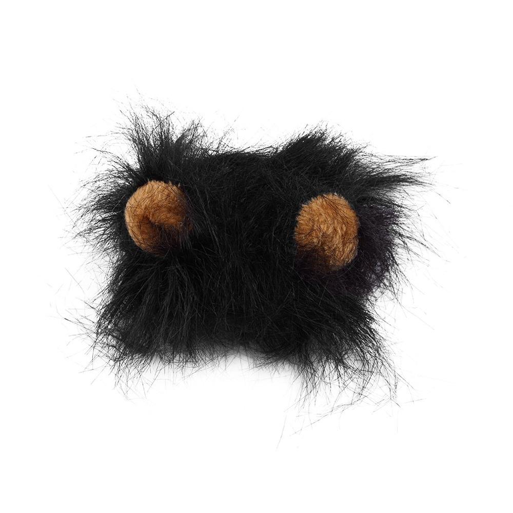 Pet Cat Dog Emulation Lion Hair Mane Ears Head Cap Autumn Winter Dress Up Costume Muffler Scarf: Black
