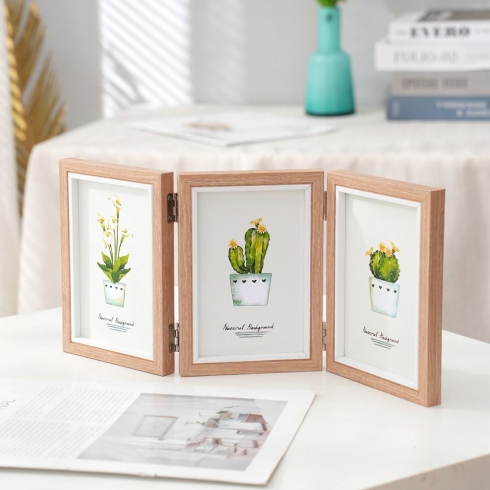 Foldable Hinge Photo Frame Double/Triple Wooden Desktop Album Set 2/3/4/5 Linked 6/7/8 Inches Combination Folding Frame