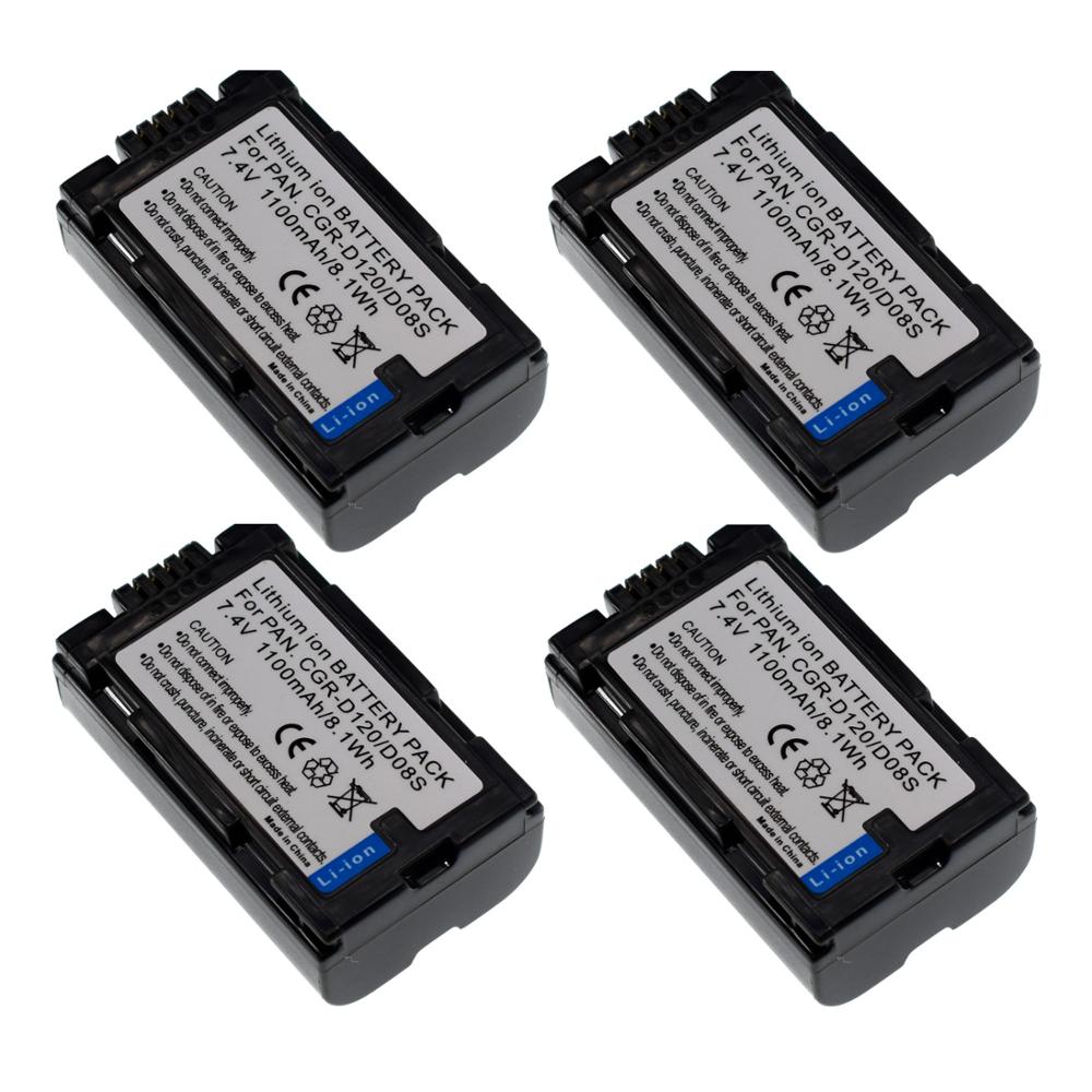 2pcs CGR-D120 D20 D08 Li-Ion Battery Pack for Panasonic D08R D08S Camcorder: 4 Battery