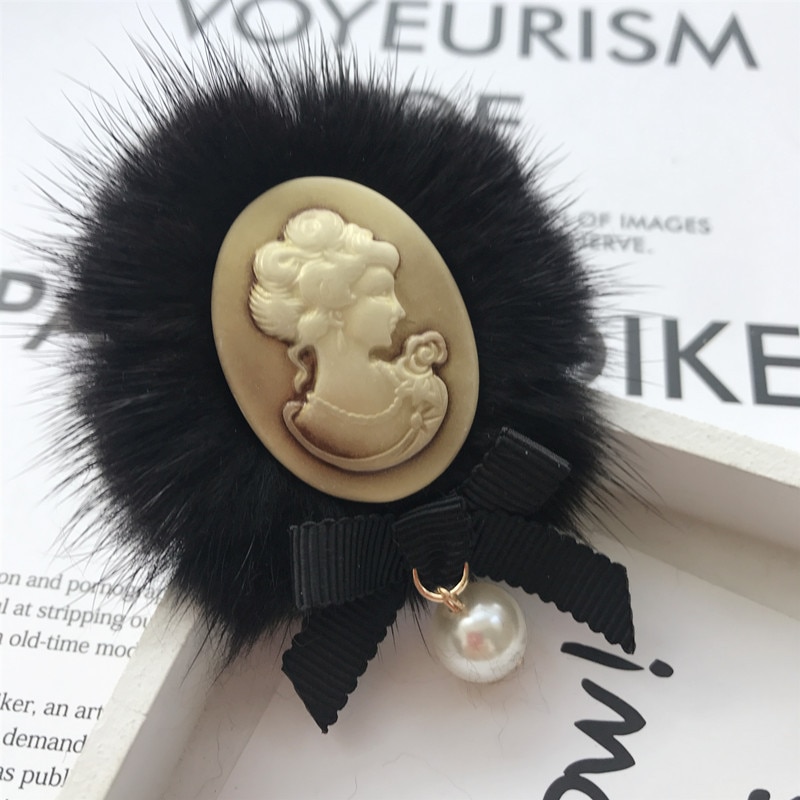 Vintage vison cheveux boule broche beauté tête noeud revers épinglette chemise col broches chapeau sac vêtements pour femmes accessoires: Default Title