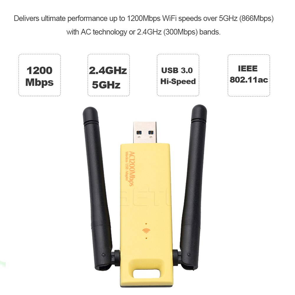 KEBIDU 1200mbps Wireless Wifi Adapter Dual Band 5Ghz 2.4Ghz Adapter 802.11ac RTL8812BU Chipset Aerial Dongle USB Network Card