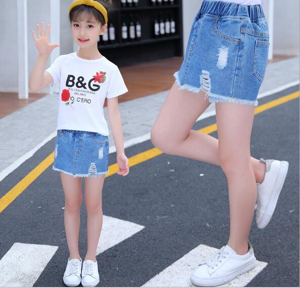 sommer kinder Kleidung Mädchen Shorts Solide Löcher Denim Dünne Baby Mädchen Shorts Für Mädchen Große Kinder Kurze Hosen jean Shorts