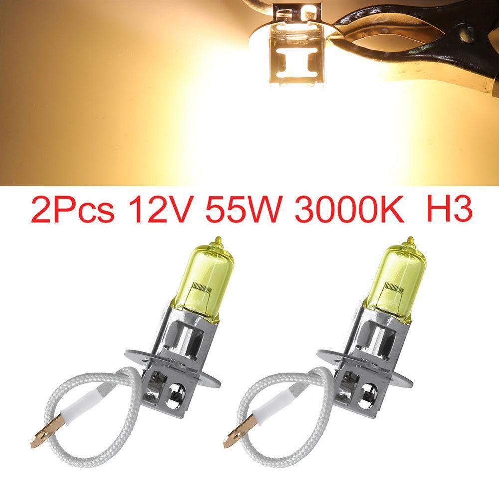 2 stk  h3 12v 55w 3000k super lyse gule billyskaster pære pære pærer autolys hode lyskilde biler tåke la  e4 d 3