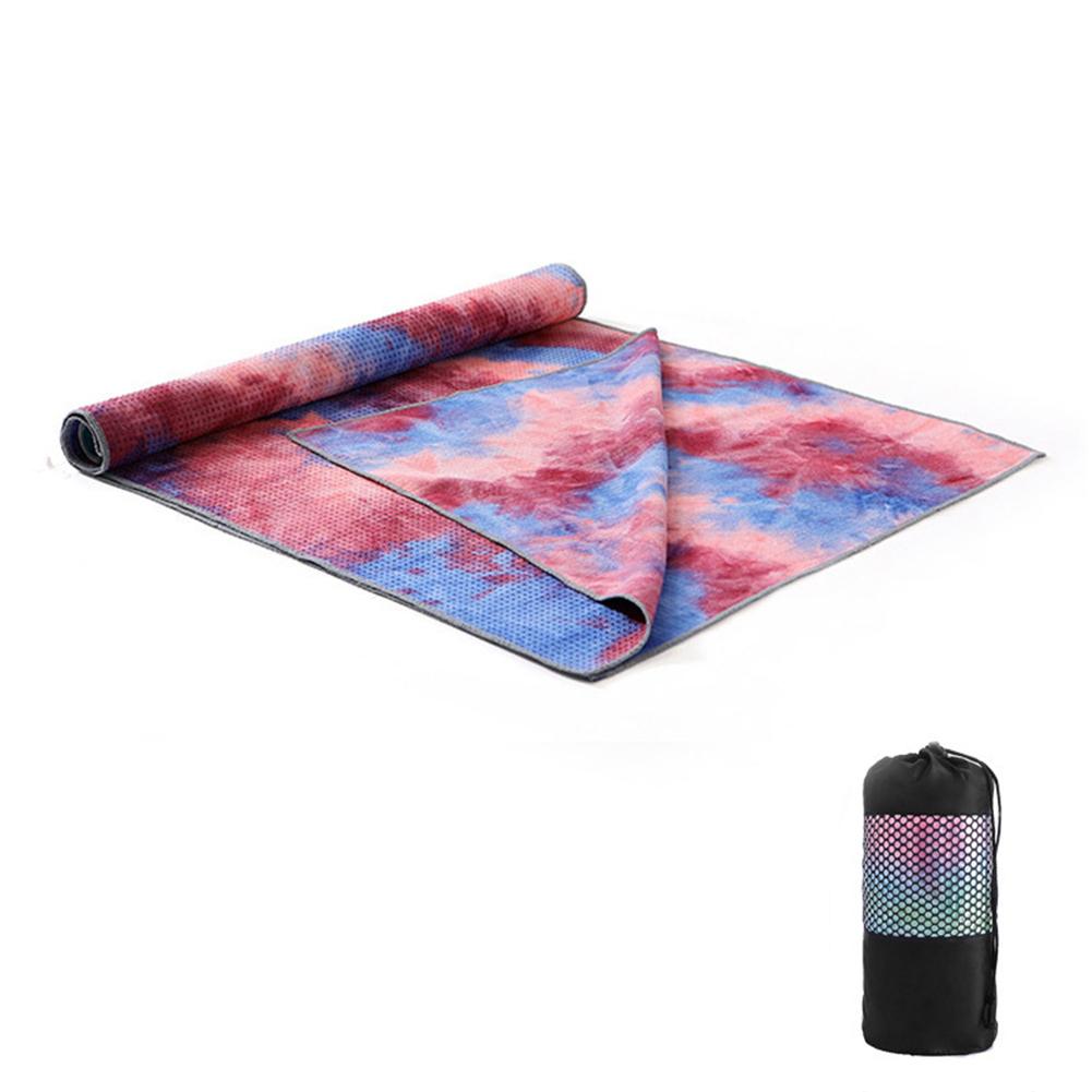 Tie-Dye Afdrukken Yoga Deken Fijne Vezel + Hars Deeltjes Yoga Mat Padded Handdoek Met Mesh Bag: YELLOW