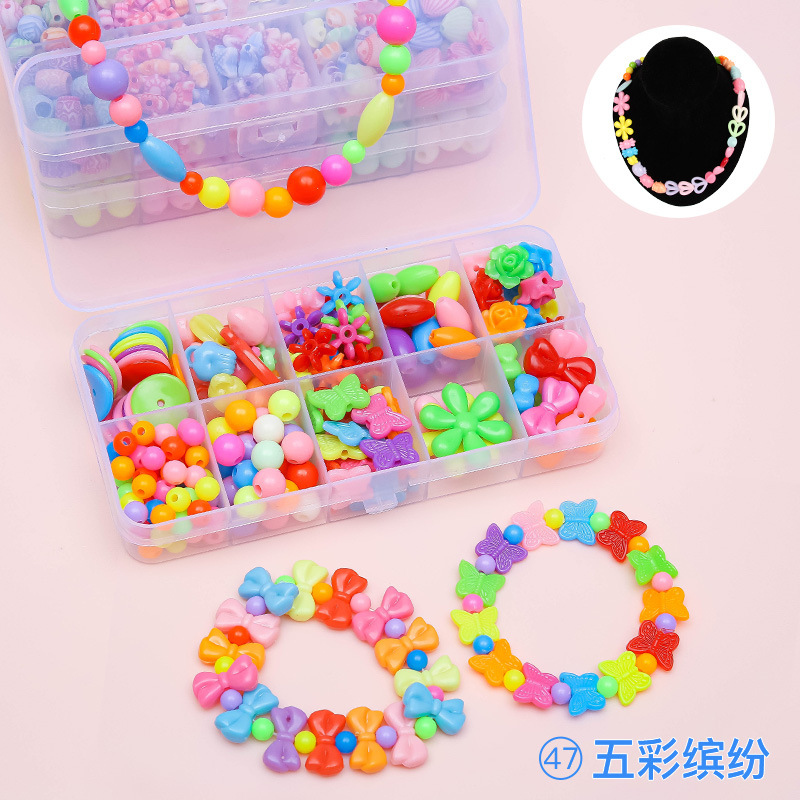 Juego de cuentas DIY para niñas, Kit de fabricación de joyas para niños, cuentas de perlas para pulseras, anillos, collares, Kits creativos, artesanía artística: Multicolor