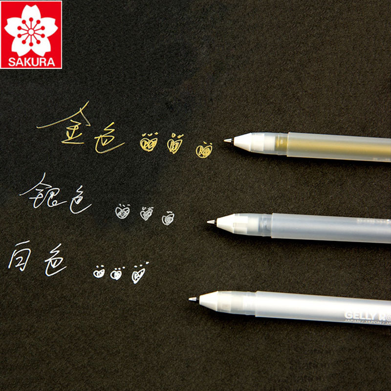 12 Pcs/Lot Sakura WHITE Gold Gelly Roll Water Based 0.7 mm XPGB#50 Gel Pen made in Japan