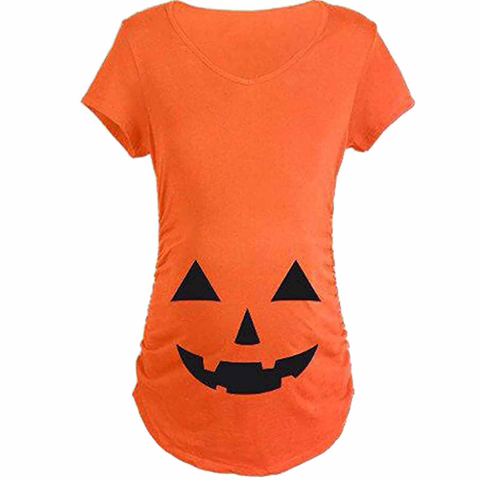 #45 kobiety Halloween śmieszne moda w ciąży śliczne drukuj z krótkim rękawem t-shirty dla dzieci topy bluzka szczyt ubrania dla matek karmiących: pomarańczowy / L2