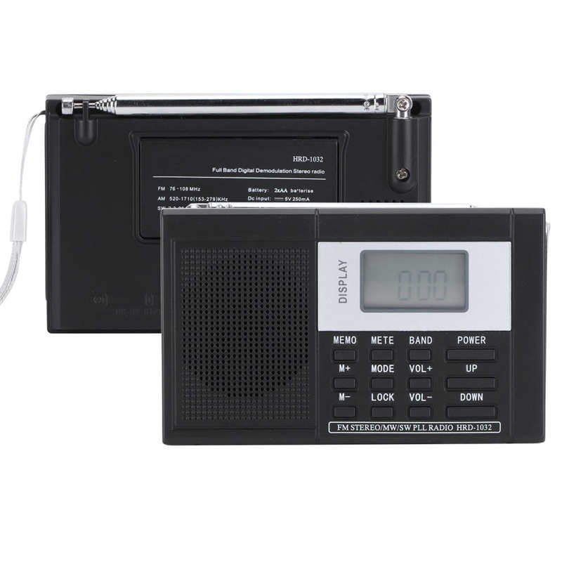 HRD-1032 Mini Portable Radio Digital Clock FM/AM/SW/MW Stereo Radio FM Radio Receiver with LCD Display Clock Earphone