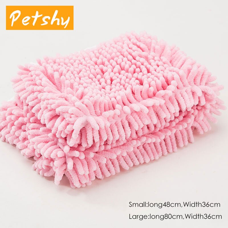 Petshy 36x80/36x48cm Pet Dog Bath Towel Soft Super Absorbent Puppy Cat Drying Towel Chenille Towel Products For Dogs Cat: Pink / 36x48cm