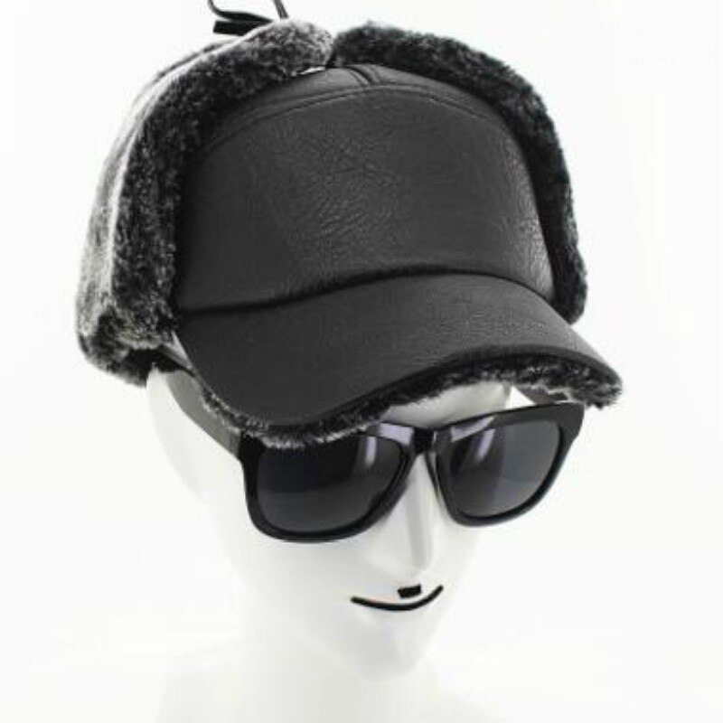 Que en la ducha hombres viejos PU bombardero sombrero grueso cálido PU orejera gorra snapback faux gorro para invierno de piel abuelo Rusia hueso negro gris