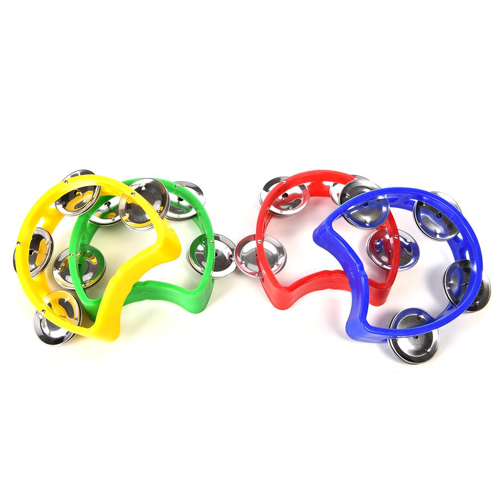 Dia 10cm 1Pc Tambourine Hand Held With Double Row Metal Jingles Percussion Church Band Color Random