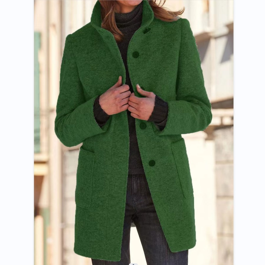Retro wollen jas met knoopsluiting en opstaande kraag voor dames, perfect voor de herfst en winter.: Xxxl / Bruin