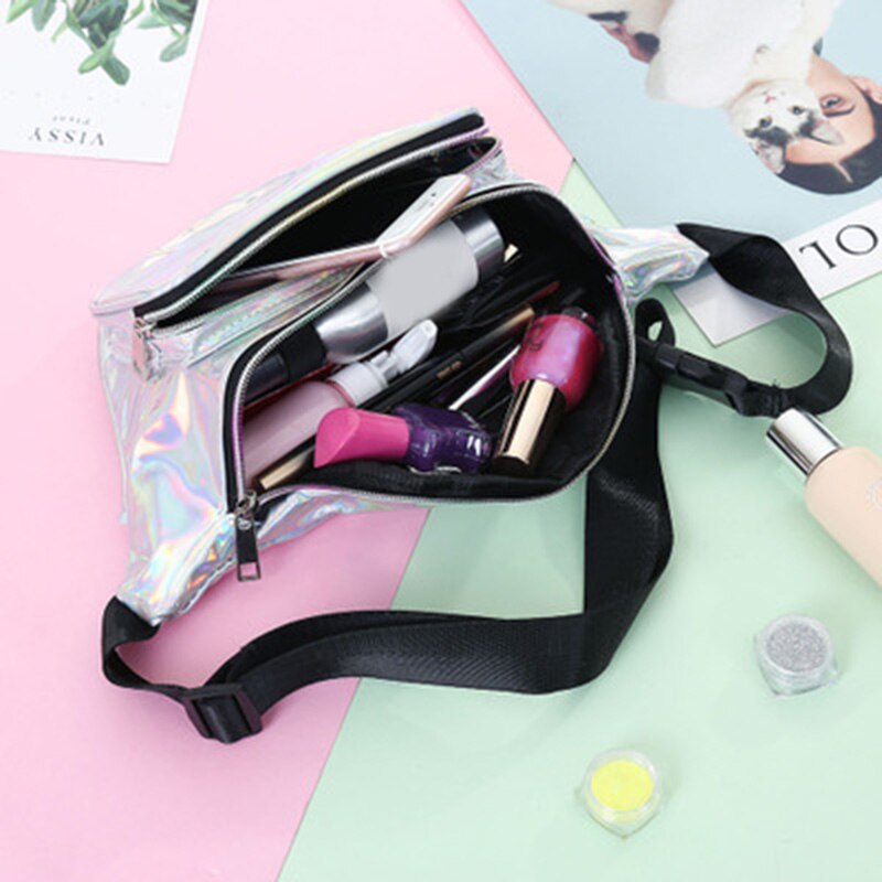 Sac de taille hologramme pour femmes, sac banane brillant, sac à bandoulière, sac à main de voyage meilleure WT