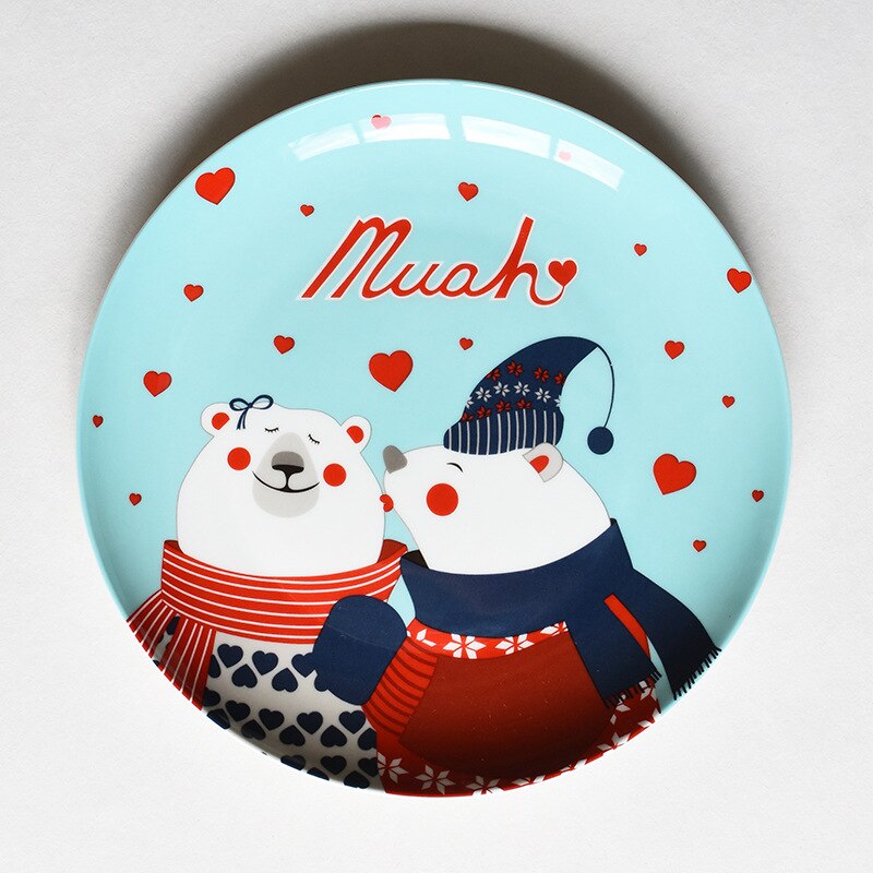 Christmas ceramic plate cartoon character hand-painted steak plate fruit snack home storage plate bone china Western plate: D