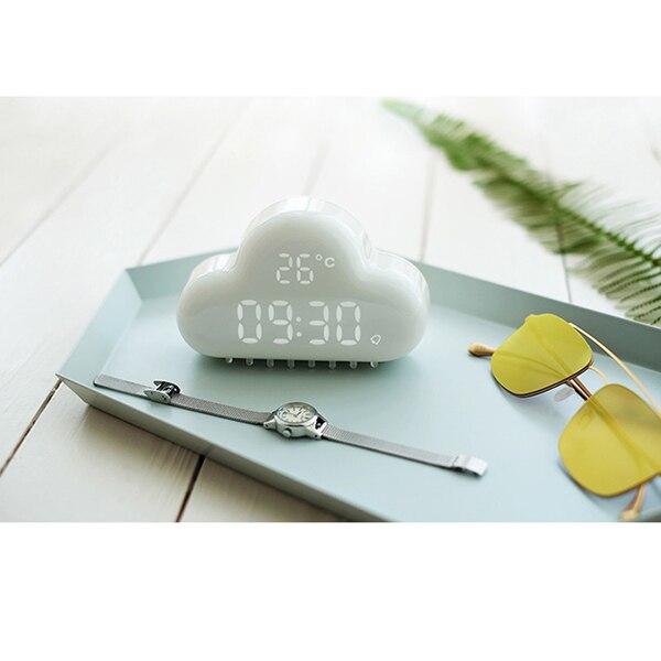 Horloge alarme numérique de nuage | Contrôle du son rechargeable USB à commande tactile, calendrier de température électronique, creux intelligent 3d
