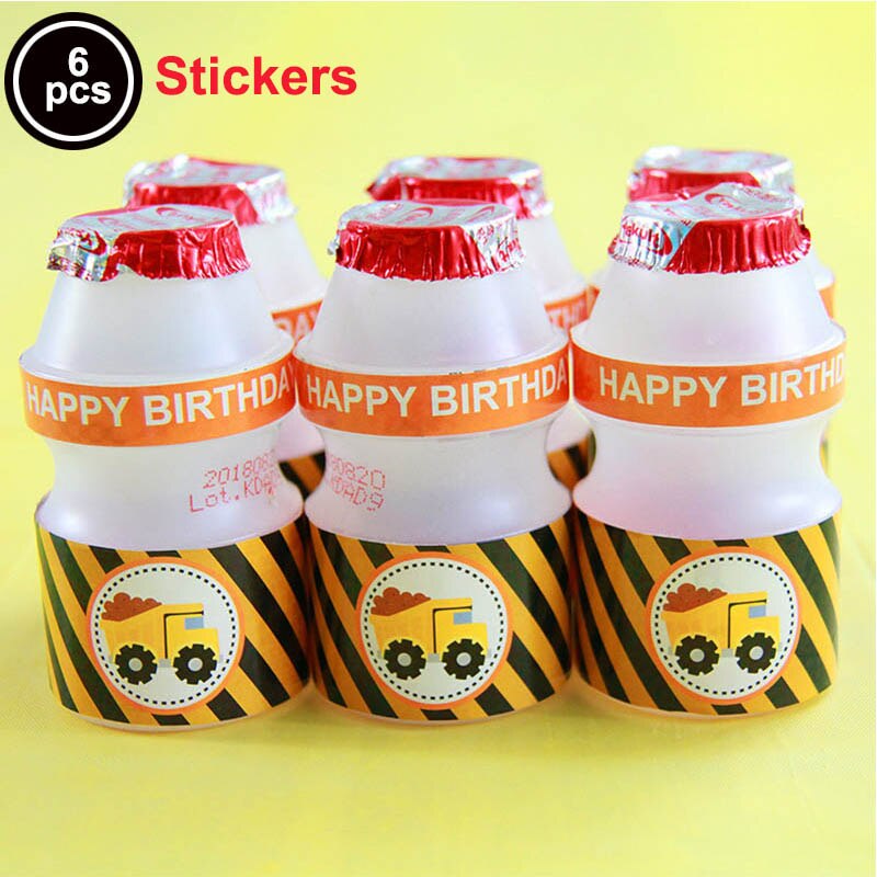 Bouw tractor verjaardagsfeestje servies vrachtwagen ballon voertuig banner tafelkleed servet taart topper bouwfeest decoratie: Fles sticker