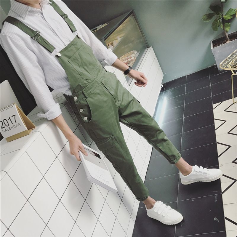Pantalones bombachos de tirantes para hombre, petos vaqueros de bolsillo de Hip Hop, a la altura del tobillo, conjuntos de herramientas ajustados, primavera , A53005