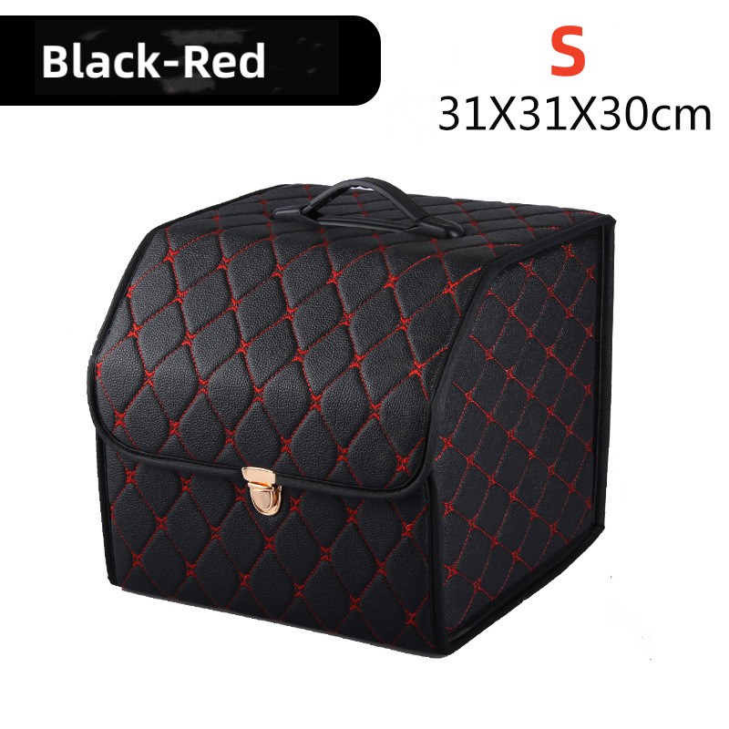 Boîte de rangement de coffre de voiture, grande capacité, sac de rangement d'outils multi-usage automobile, rangement pliable en cuir pour boîte de rangement d'urgence: Black