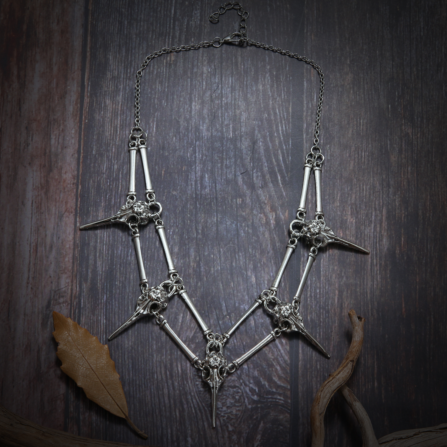 The RAVEN Pendant Necklace Antiqued Silver Bird Skull, Chocker Necklace Unisex Mens Necklace Boho Statement Necklace