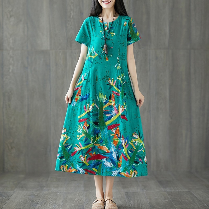 Etniske kjoler sommerkjole vintage femme kortærmet lang kjole print folklore retro vestido kjole i kinesisk stil  ta1646: 2 / Xxxl