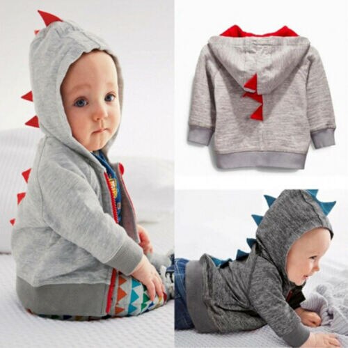 Baby Infant Kid Boy Cartoon Dinosaur Zipper Hoodie Tops Jacket Coat Outwear 0-3Y