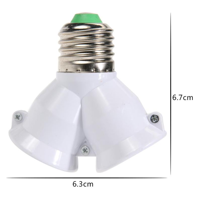 2 In 1 Double E27 Socket Base Bulb Extender Splitter Contact Adapter Converter Plug Halogen Lamp Bulb Holder Copper Fireproof: White