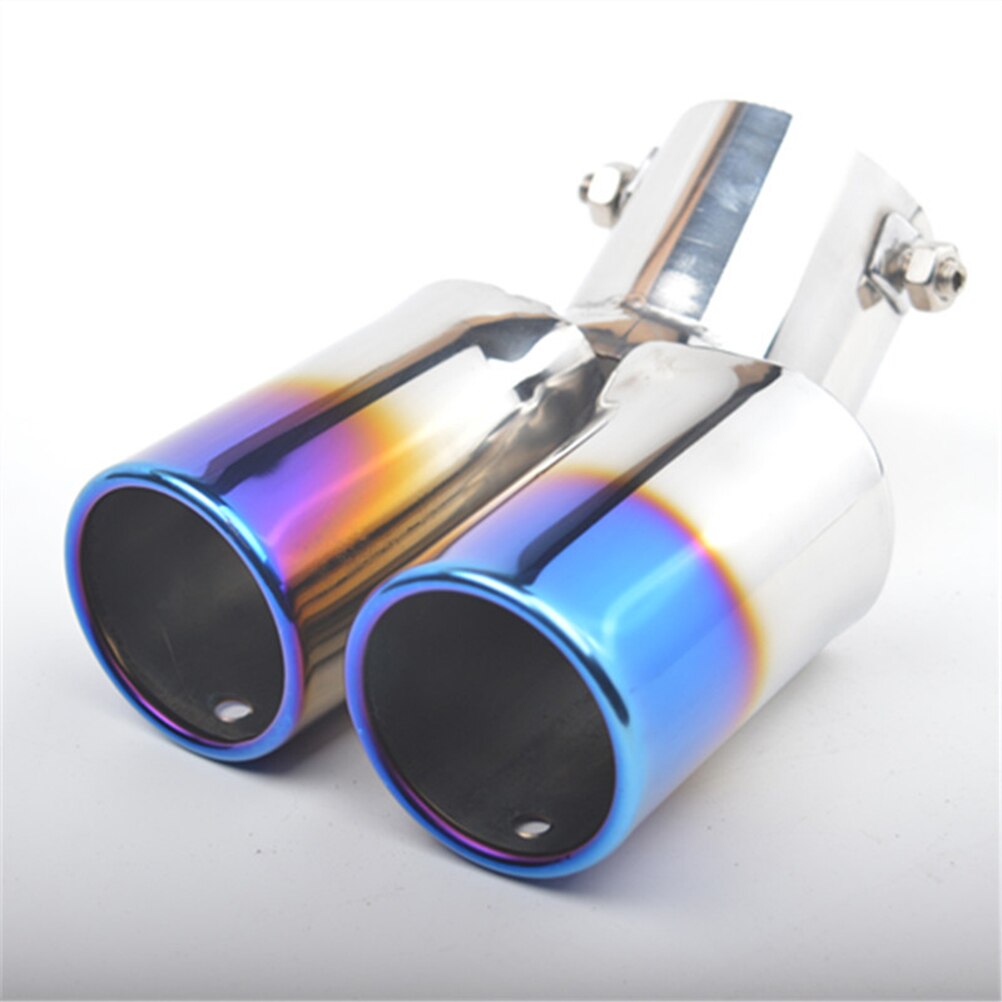 Colorful Double Outlets Stainless Steel Tailpipe Exhaust Muffler Tail Pipe Tip Cover (Curved Style)