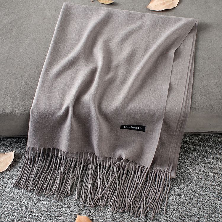 Weiche Kaschmir Schals Frauen Herbst Neue Feste Farbe wickelt Dünne Lange Schal mit Quaste lässig Dame Winter Weibliche Schal: grau Schal