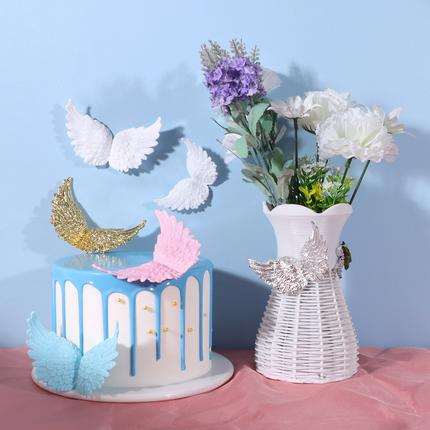 6pcs/lot Angel Wing Resin Cake Topper For Wedding Birthday Party Baking Dessert Valentine's Day Cake Top Decoration Supplies