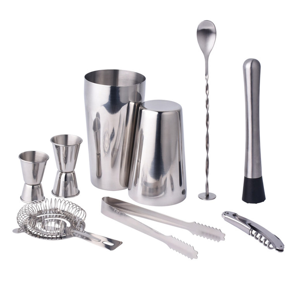 Bartenderværktøj cocktail shaker sæt bartender sæt vin målebæger klip filter rustfrit stål 1pc/9 stk.: 9 stk