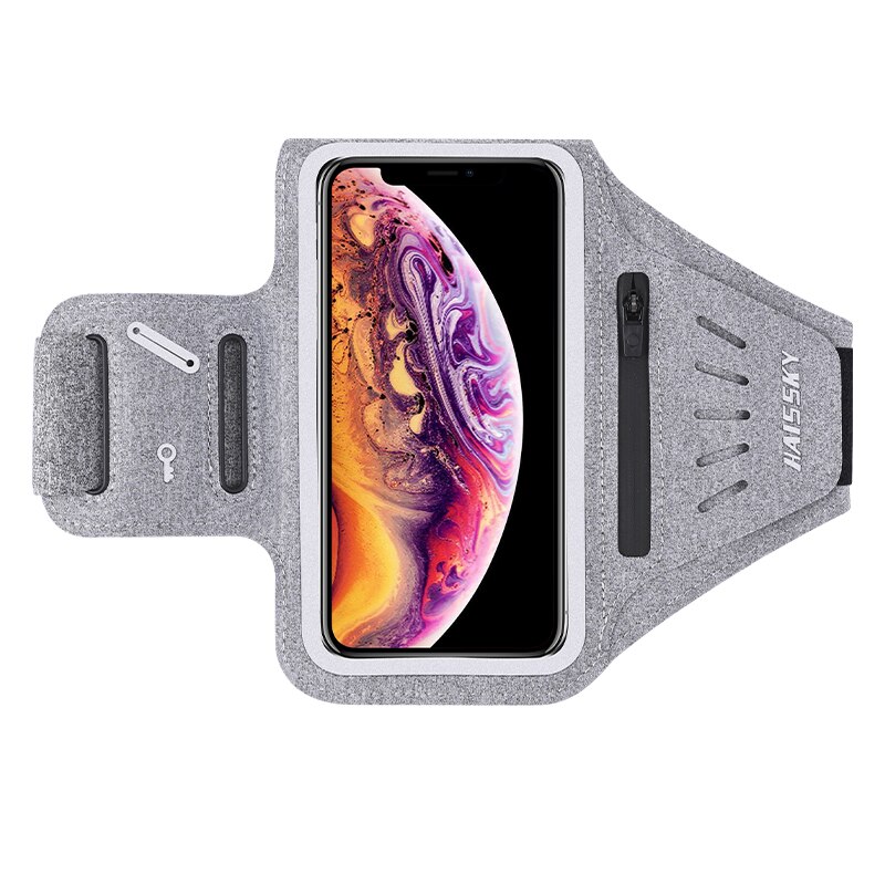 HAISSKY 6.9&quot; Zipper Pocket Running Sports Armbands Pouch GYM Fitness Brassard Case Waterproof Armband For iPhone Samsung Xiaomi: HSK3061 Grey