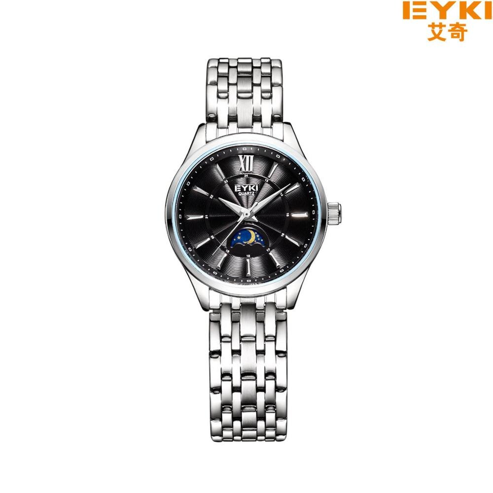 EYKI Top de luxe montre hommes hommes montres en acier inoxydable maille bracelet Quartz montre-bracelet soleil lune et étoiles robe montre: 4821